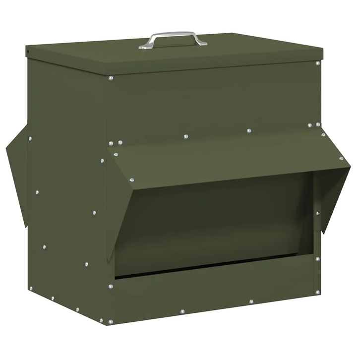 vidaXL Csirke etető Olajzöld 40, 5 x 45 x 41 cm Hidegen Hengerelt Acél 874667