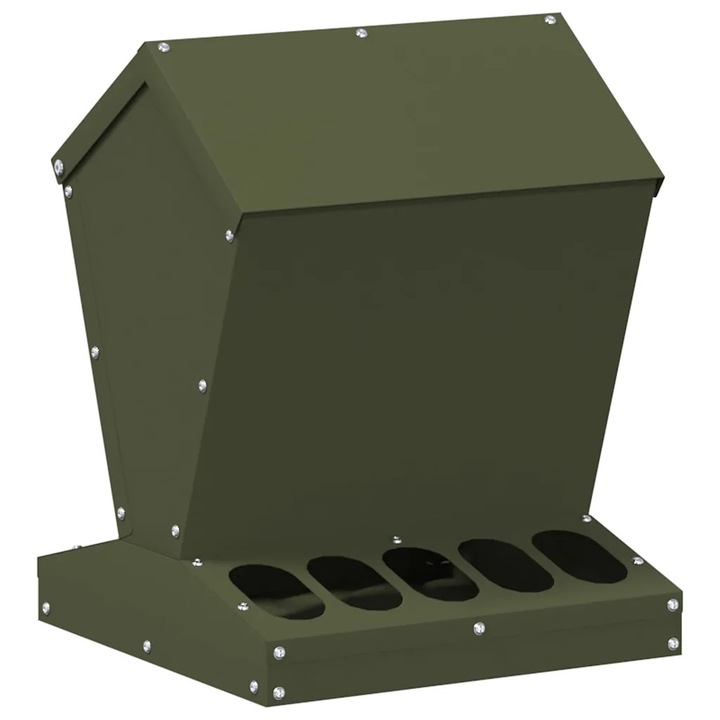 vidaXL Csirke etető Olajzöld 30 x 30 x 39 cm Hidegen Hengerelt Acél 874682