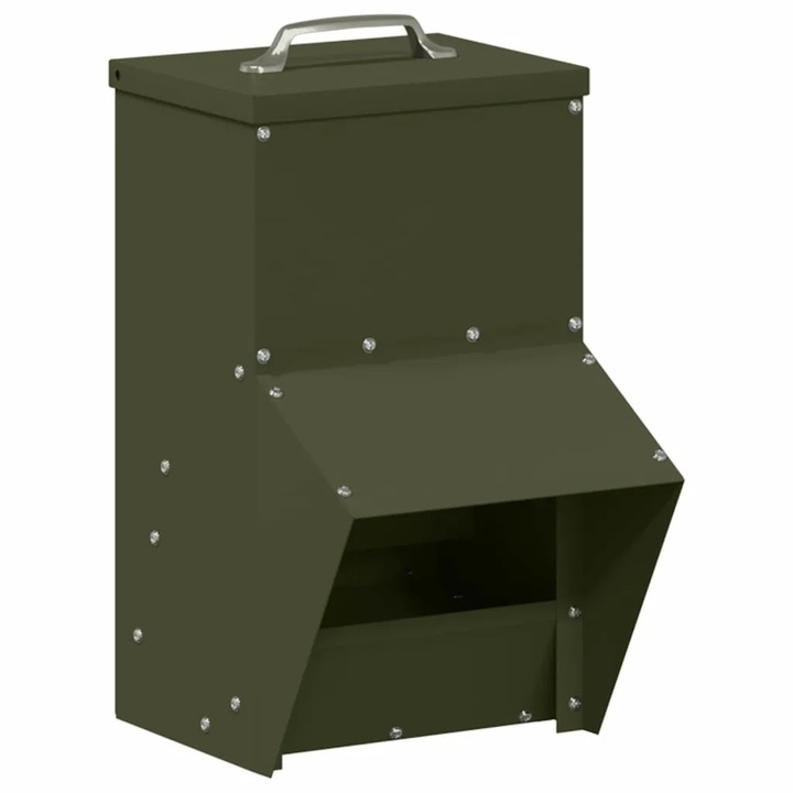 vidaXL Csirke etető Olajzöld 20 x 25 x 35 cm Hidegen Hengerelt Acél 874697