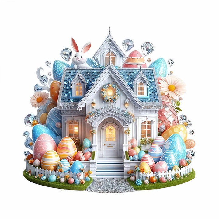 Великденска декорация Lingo със зайче, яйце и замък, от акрил, 20x20x0.2cm, празнична украса, за празници