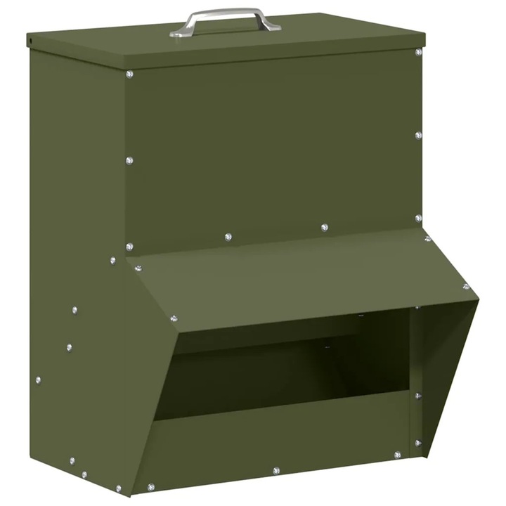 vidaXL Csirke etető Olajzöld 20 x 25 x 35 cm Hidegen Hengerelt Acél 874694