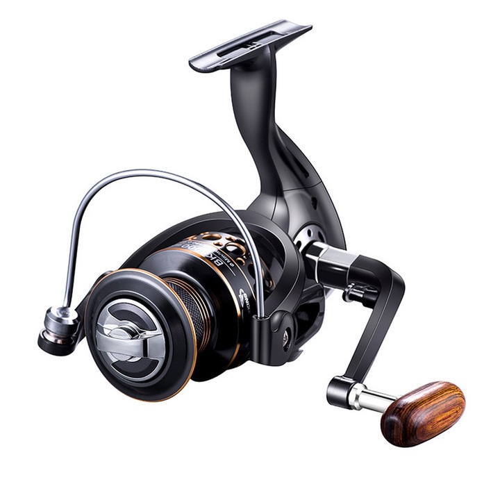 Lingo BK6000 fém orsó, fa fogantyú, rozsdamentes acél csapágyak, fekete, tengeri és édesvízi horgászathoz