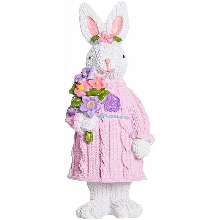 Figurina decorativa Lingo iepuras, decor Paste, stil nordic INS, din rasina, cadou pentru petreceri si casa, culoare roz