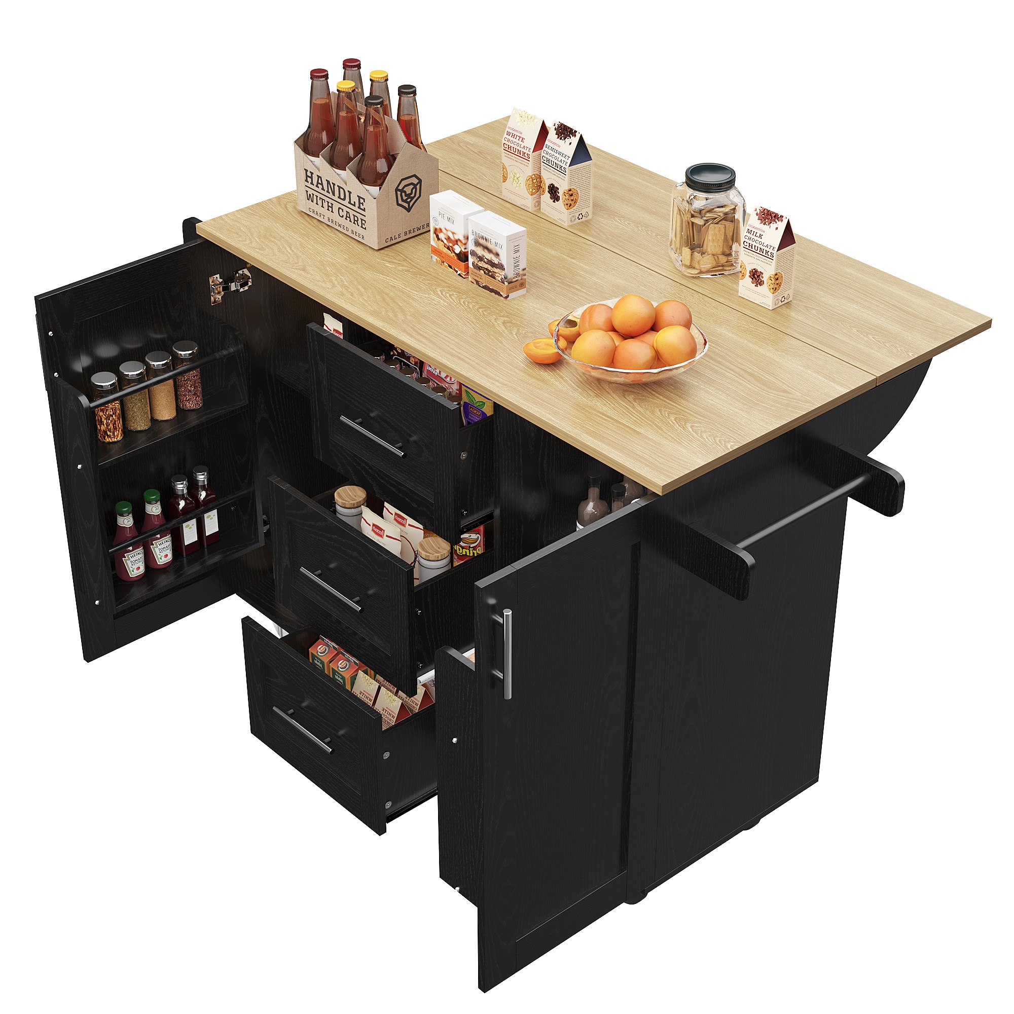 Insula bucatarie, Sweiko, neagra, 135x46-74x86.6cm, 3 sertare