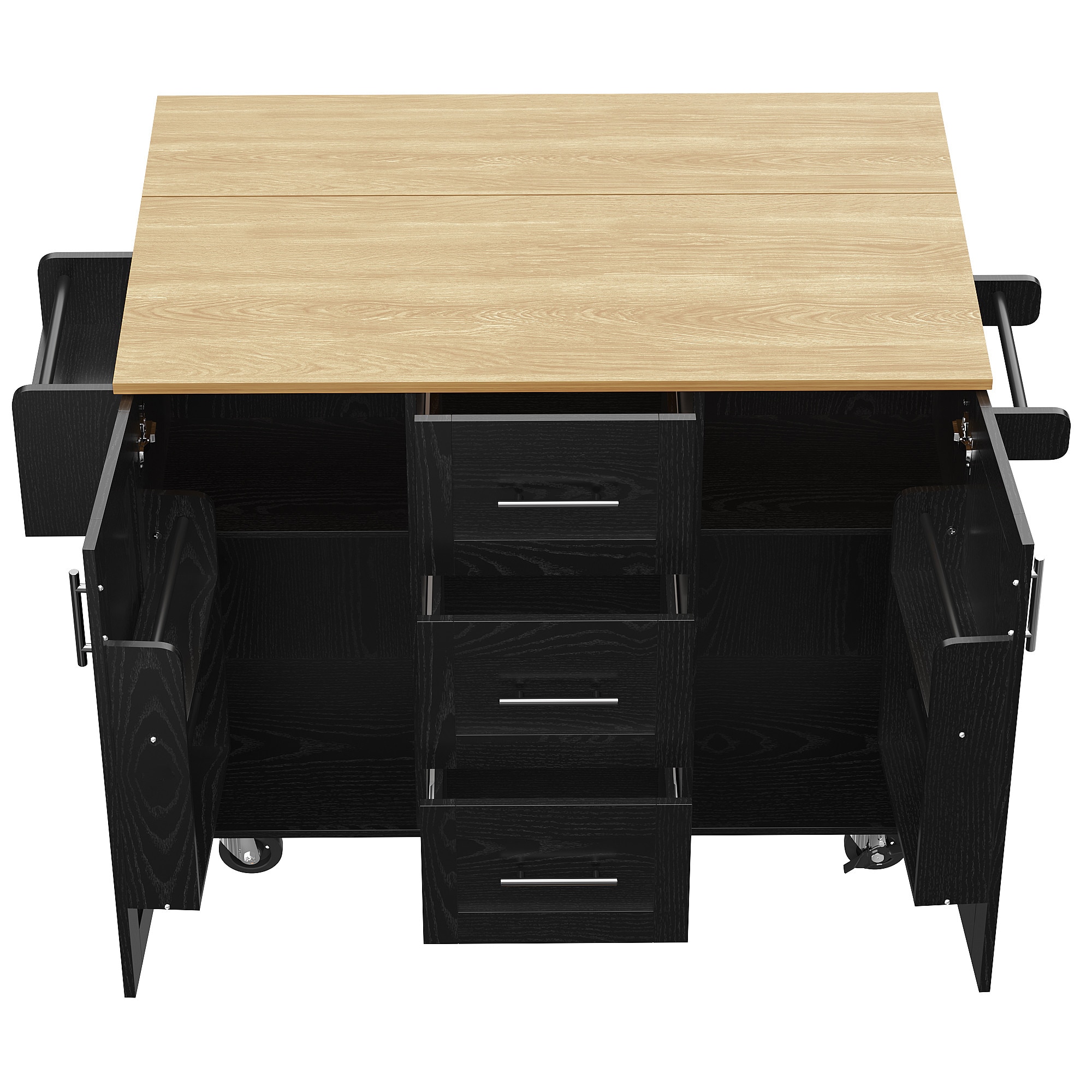 Insula bucatarie, Sweiko, neagra, 135x46-74x86.6cm, 3 sertare
