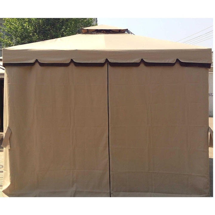 Комплект 4 странични платна за градински шатра JUP 19923251 DC, 4 бр, Всеки 3 × 1.9 м, С цип, Водоустойчив, Супер здрав Oxford плат, 390 гр/м², Светло Кафяв