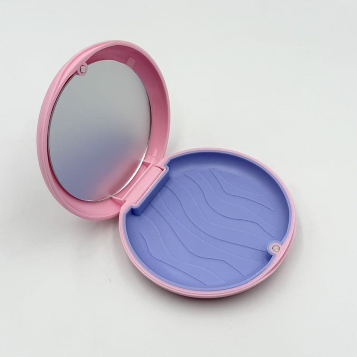 Cutie depozitare aparat dentar, roz, cu oglinda si inchidere magnetica, compacta