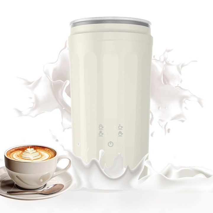 Aparat pentru Spuma de Lapte 4-in-1, Ultrixe Dispozitiv Spumare Lapte Detasabil, 300W, Spumare Cald si Rece, 300ml, Functie de Incalzire Lapte, Auto-oprire, Pentru Latte, Ciocolata, Cappuccino, Frappe, Bej