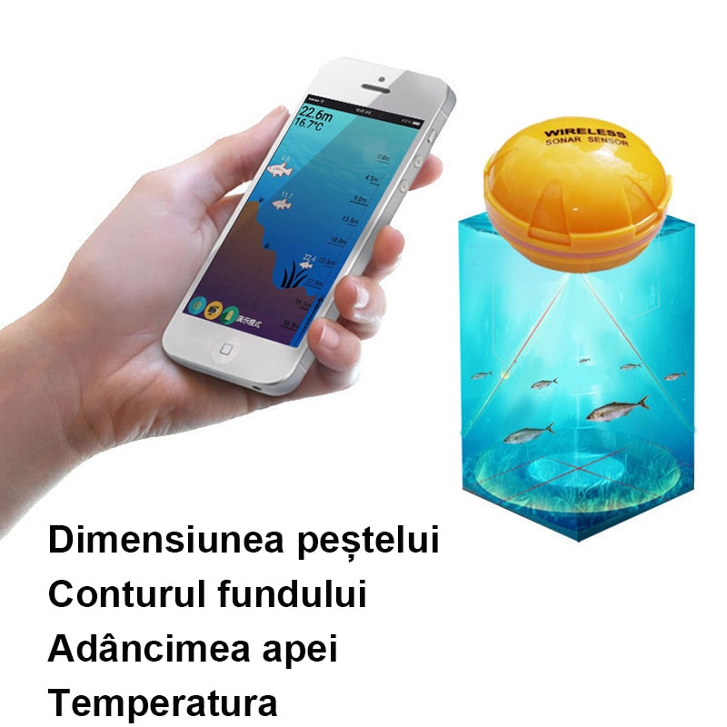 Detector de pesti sonar wireless, Duueyct, portabil, aproximativ 36m ...