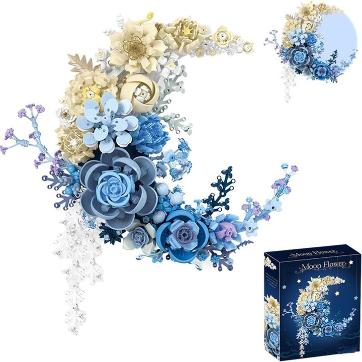 Set de constructie buchet flori artificiale, Duueyct, 934 piese, Floare 3D, Colectia Botanica, Decoratiuni de masa sau de perete, Relaxare Creativa si Mindfulness, 6 ani+, Cadoul Perfect pentru Copii si Adulti, ABS, Multicolor