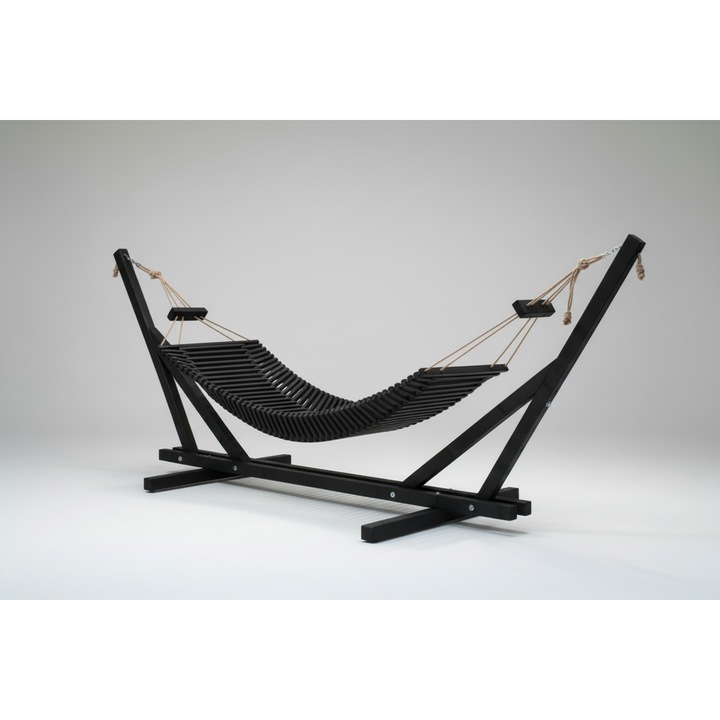 Градински хамак със стойка Lemnart H+, Дърво, Черен