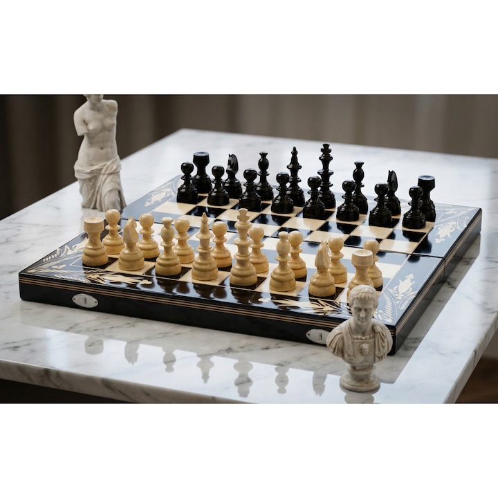 Sakk és Táblajáték, Fából Készült, 44x44 cm, Fekete Színű