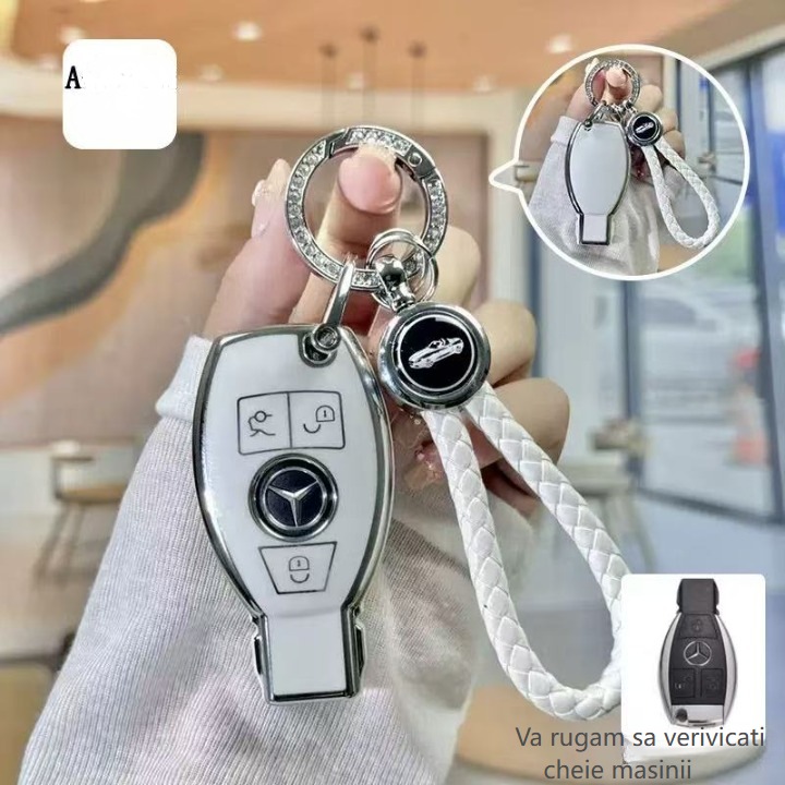 Husa cheie auto Mercedes-Benz GLA200 / C200L / B200 / CLA220 / C180L / A180 / GLC260 – Protectie completa, design premium, Argintiu, 0231