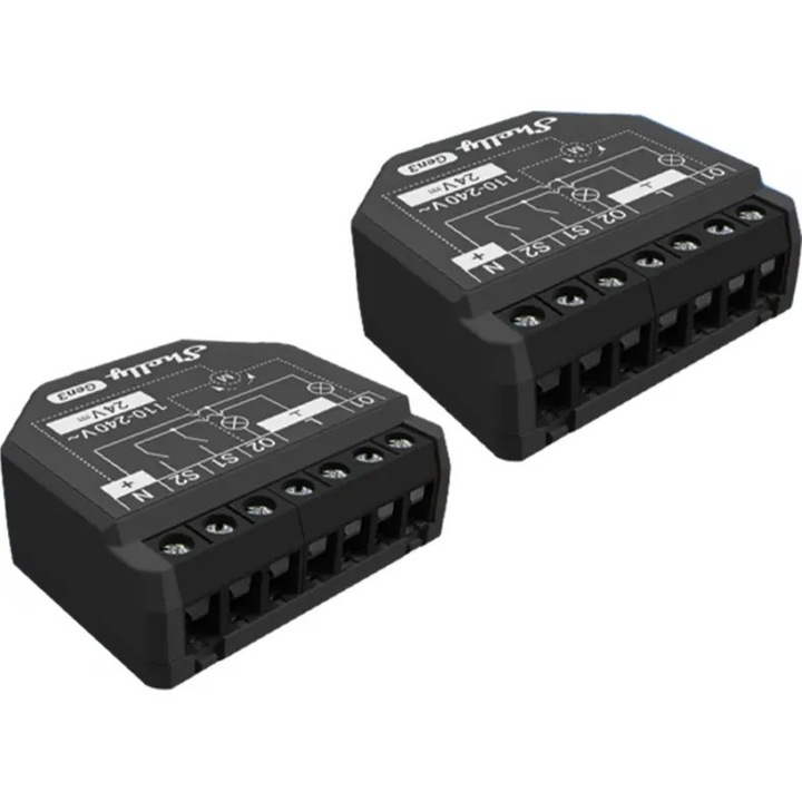 Set 2 comutatori Smart Shelly 2PM Gen3, 2 canale, 16A, Bluetooth 4.2, WiFi, Negru