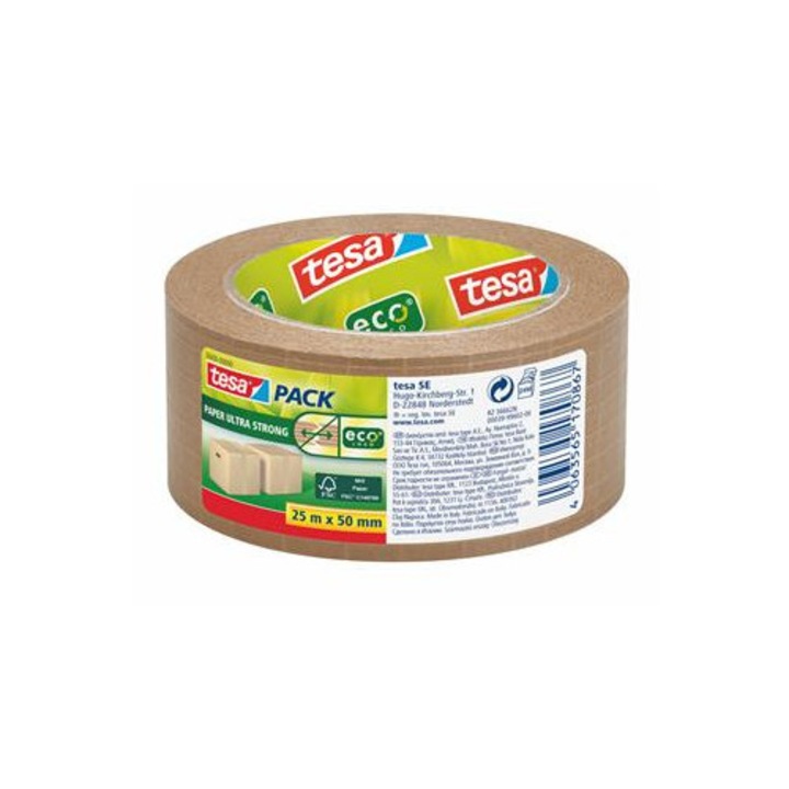 Csomagolószalag, papír, 50 mm x 25 m, szálerősített, TESA "Ultra Strong", barna