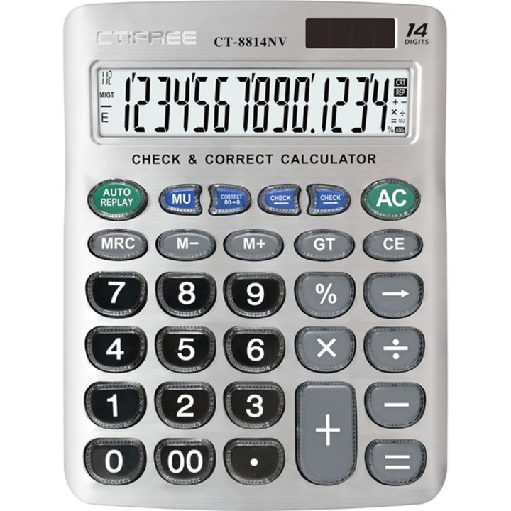 CTIFREE CT-8814NV ezüst színű számológép, 155x203mm, 14 számjegy, dual power, 2 év garancia