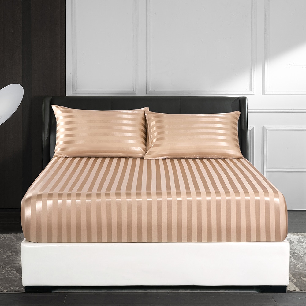 Pat Moale Cearsaf de pat cu elastic satin– Extrem de moale, ca matasea, champagne ...