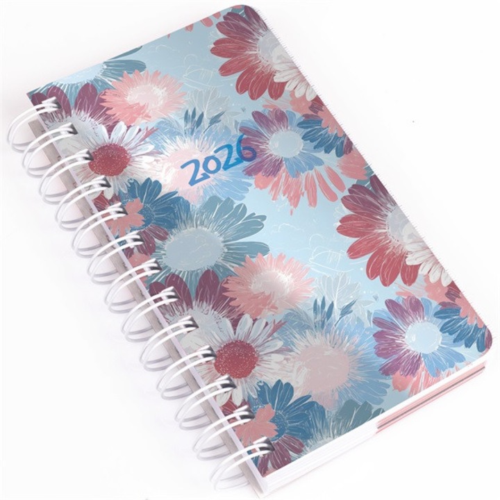 Agendă de buzunar spiralată Realsystem 2026 SP5 8721-53 cu flori, zilnică