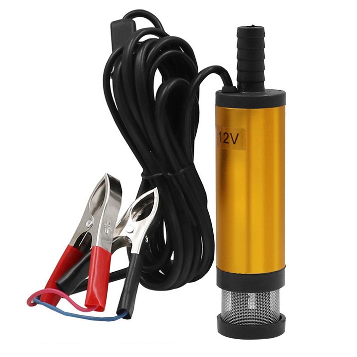 Pompa electrica de transfer combustibil, ZOUN, 12 V, 15 l/min, furtun de evacuare de 16 mm, portabila, usor de utilizat, potrivita pentru combustibil, lichide etc., aurie