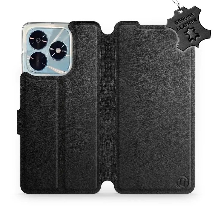 Husa flip din piele naturala pentru Honor X5c Plus, suport, inchidere magnetica, neagra