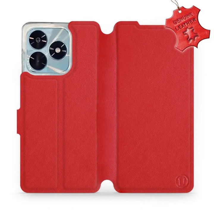 Husa flip din piele naturala Mobiwear pentru Honor X5c Plus, rosie, cu suport si inchidere magnetica