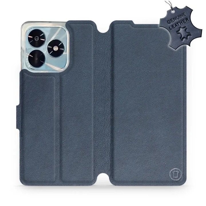 Husa flip din piele naturala Mobiwear pentru Honor X5c Plus, albastra, cu suport si inchidere magnetica