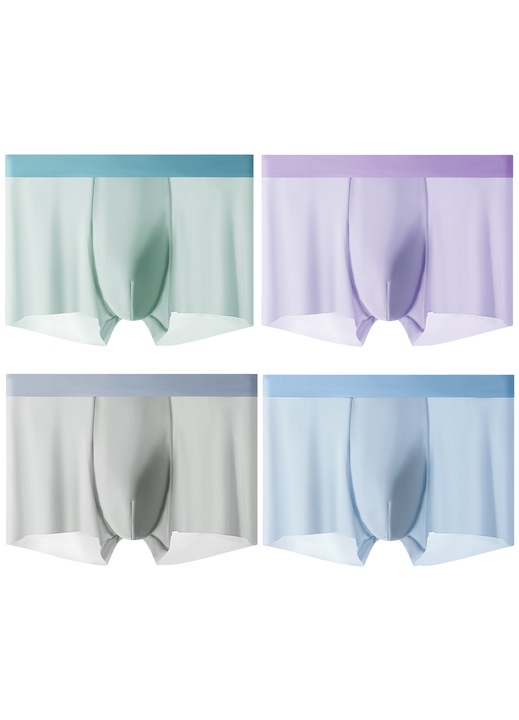 Lenjerie intima barbati, boxeri scurti, antibacterieni, respirabili, set 4 bucati, violet/gri/verde/albastru