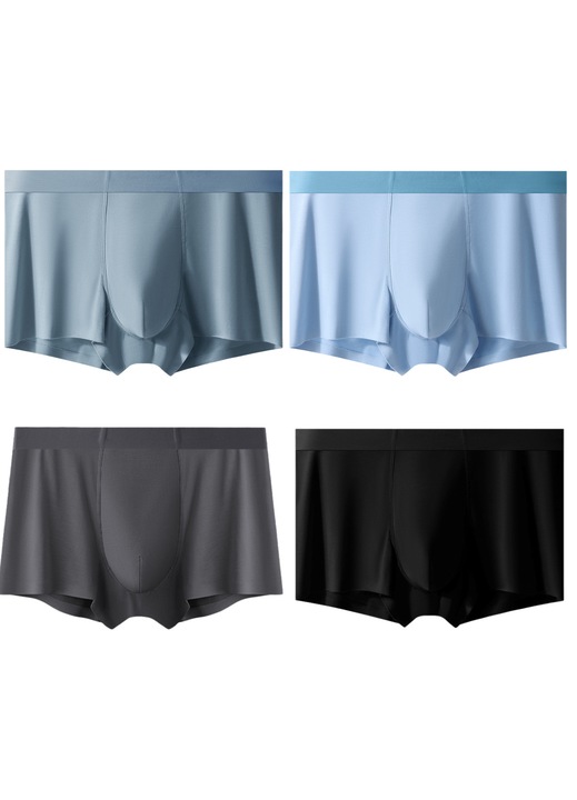 Lenjerie intima barbati, boxeri scurti, antibacterieni, respirabili, set 4 buc, negru/gri/verde/albastru, matase de gheata