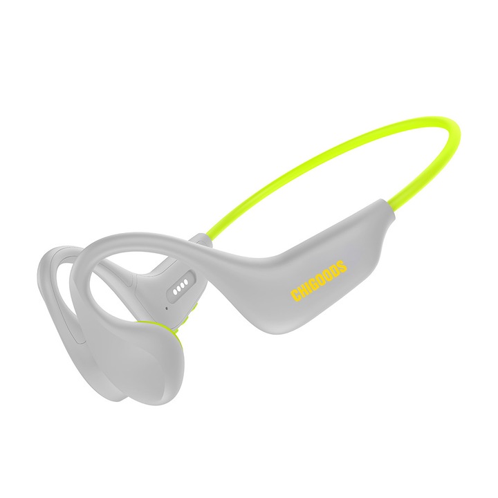 Casti Wireless cu Conductie Osoasa, Chigoods®, Rezistenta la Apa IP68, Bluetooth 5.4, 16GB, Redare MP3, microfon incorporat, 8.5 ore de functionare, pentru snorkeling, inot, ciclism, alergare, sport, Verde-Gri