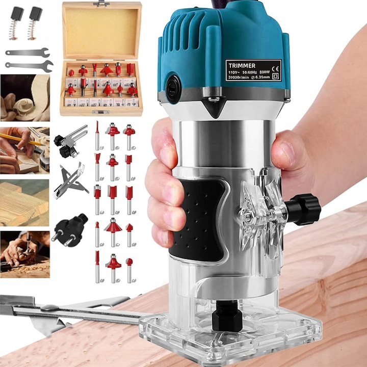 Masina de frezat pentru lemn, Bedee®,800W, Freza Lemn,30000R/MIN,220V-50Hz,6MM, Utilizat pe scara larga in prelucrarea lemnului, prelucrarea dulapurilor, artizanat, placi de plastic si furnir de lemn