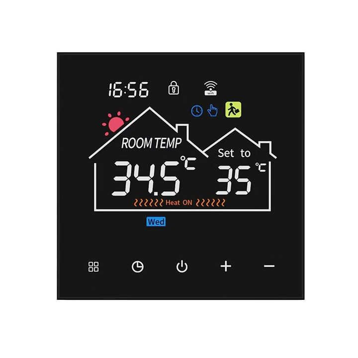 Termostat WiFi pentru incalzire in pardoseala, touchscreen, control vocal, 90-240V, negru