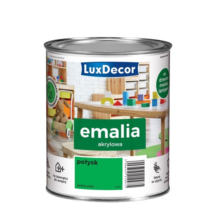 Vopsea acrilica pe baza de apa Luxdecor, lucioasa, rosie, 0.75l
