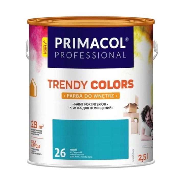 Vopsea acrilica Primacol, albastru marin, 2.5l, pentru uz interior, suprafata durabila