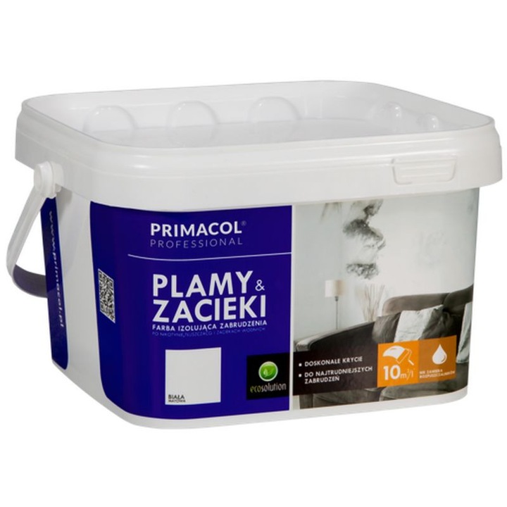 Vopsea de izolare, Primacol, alb, 2.5 l, pentru acoperirea petelor, aplicare pe diverse materiale