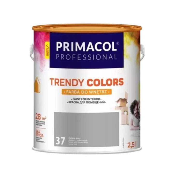 Vopsea acrilica Primacol, Trendy colors 37, gri inchis, 2.5l