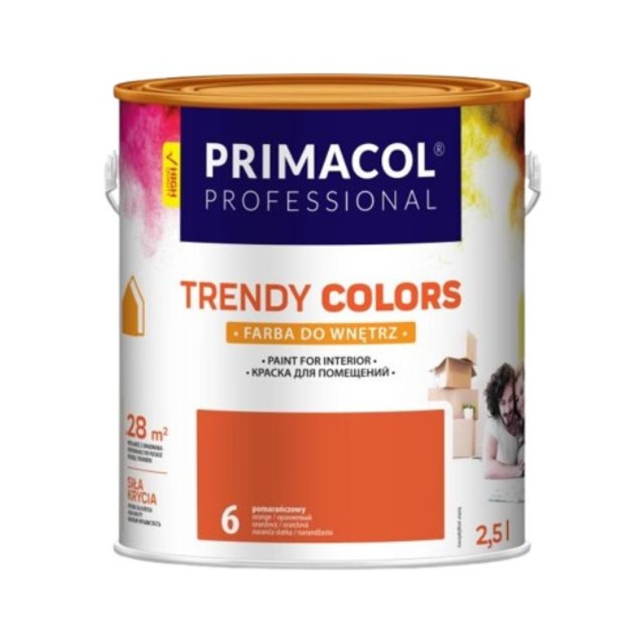 Vopsea acrilica Primacol, portocalie, 2.5l, pentru uz interior
