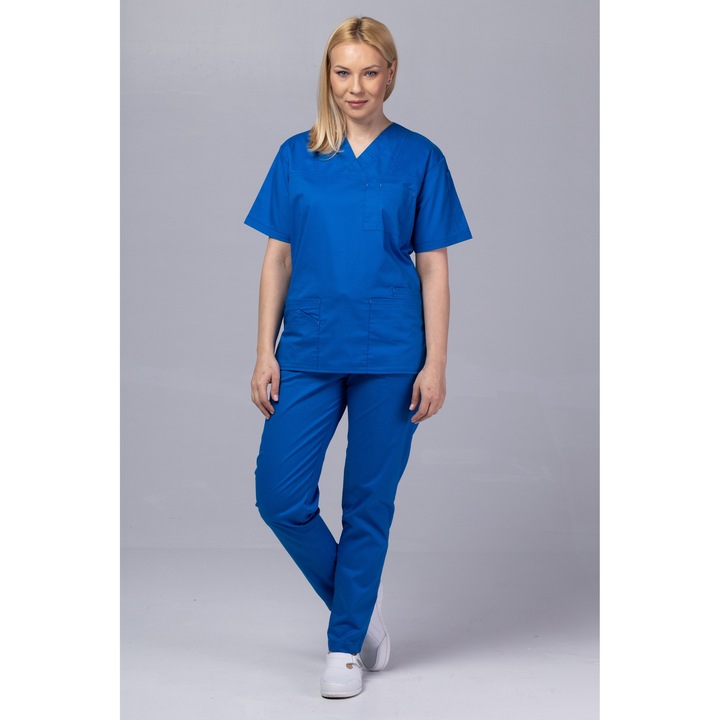 Uniforma medicala de dama Giorno Donna Premium, Bluza si pantalon, Bumbac cu elastan, AlbastruMarin, L