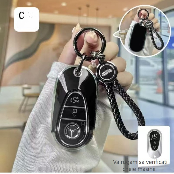 Husa cheie pentru Mercedes-Benz 2025, Negru mat, design elegant pentru femei, protectie completa