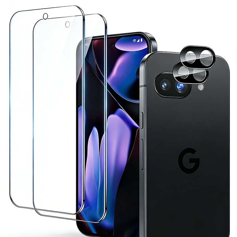 Folie protectie ecran si camera compatibile cu Google Pixel 9A, set 2+2, sticla securizata, transparenta, 9H, anti-zgarieturi