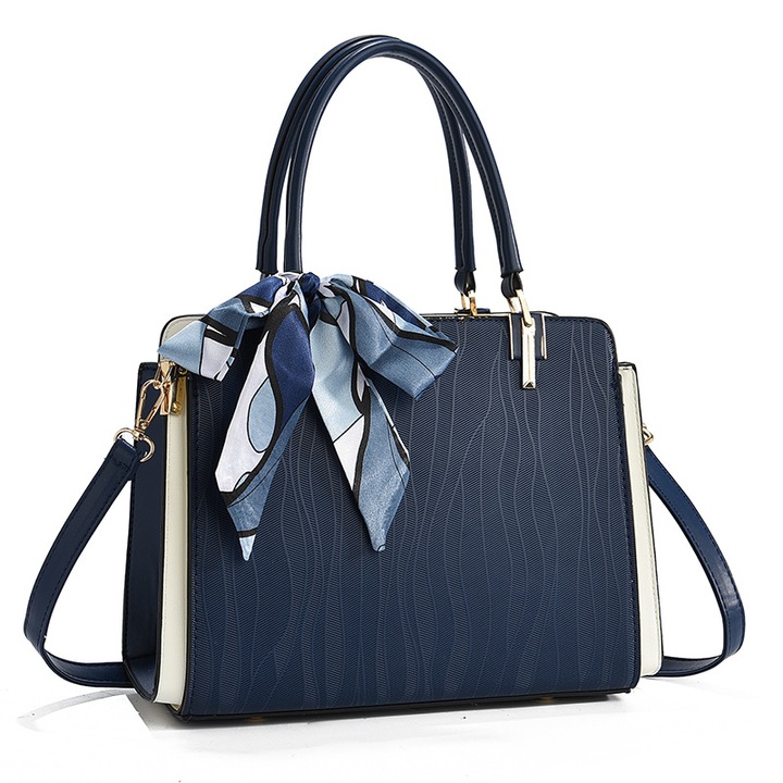 Geanta dama B1253 cu bareta pentru umar, Pandantiv, Piele ecologica, Albastru