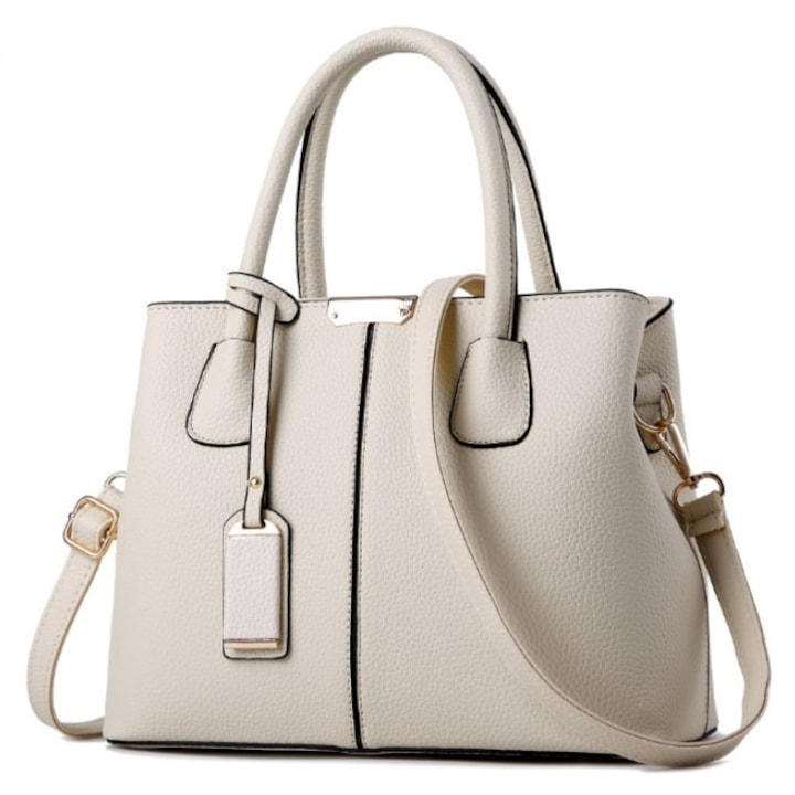 Geanta dama B519 cu bareta pentru umar, Pandantiv, Piele ecologica, Bej