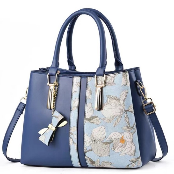 Geanta dama B1250 cu bareta pentru umar, Pandantiv, Piele ecologica, Albastru