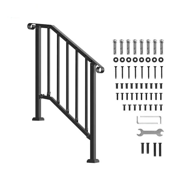 Balustradă pentru scară exterioară, 3-4 trepte, otel carbon, neagră, 950x84x985mm