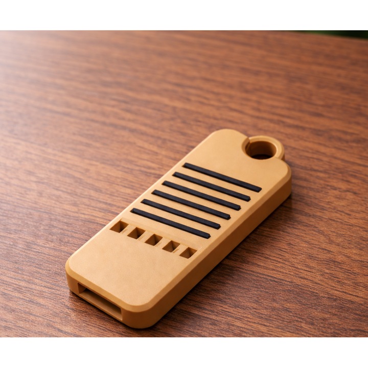 Fluier plat 3D printat, caramel cu dungi negre, sunet puternic, 4, 5x2, 2cm