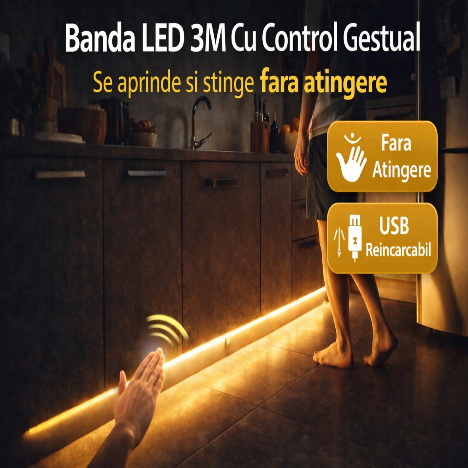 Banda LED KWMLIGHT cu senzor de gesturi