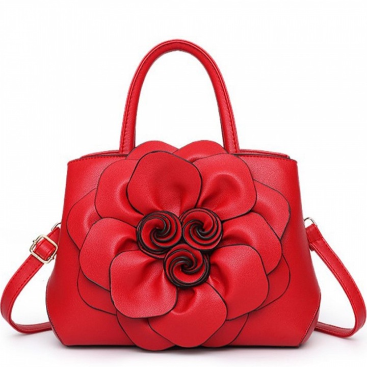 Geanta dama B689 cu bareta pentru umar, Piele ecologica, Rosu