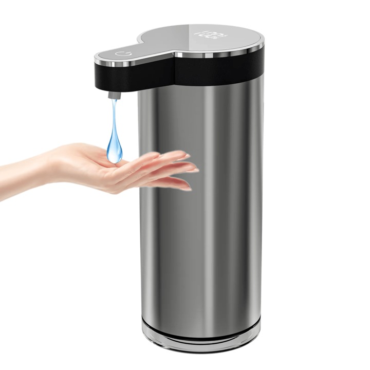 Dozator Sapun Lichid Automat NIRU GoClean, Otel Inoxidabil, Rezervor 350ml, USB Tip C, IPX5, 121x76x196mm