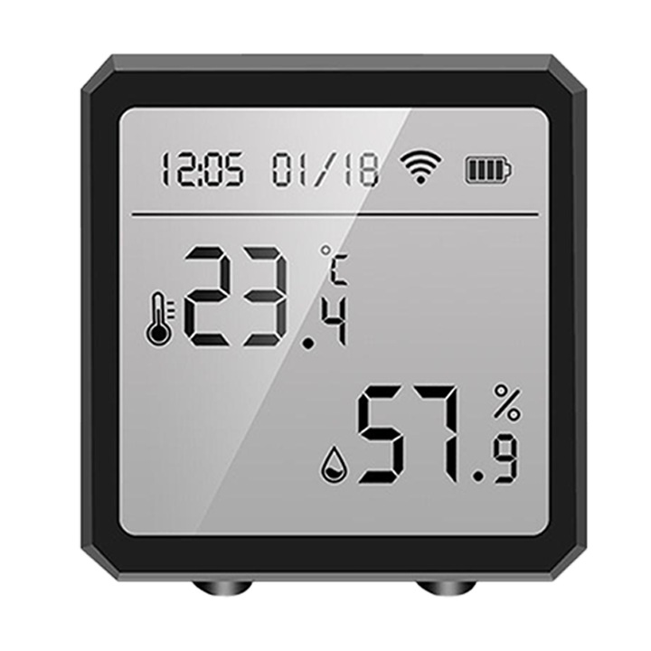 Senzor de temperatura si umiditate Aiorber, ecran LCD, telecomanda prin aplicatie, negru