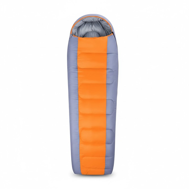 Sac de dormit outdoor, 8–16℃, 210 cm, structura tip plic, material rezistent la vant, impermeabil la stropire, umplutura din bumbac gol, usor si portabil, lavabil la masina, deschidere la baza, pentru camping, drumetii si calatorii, Gri