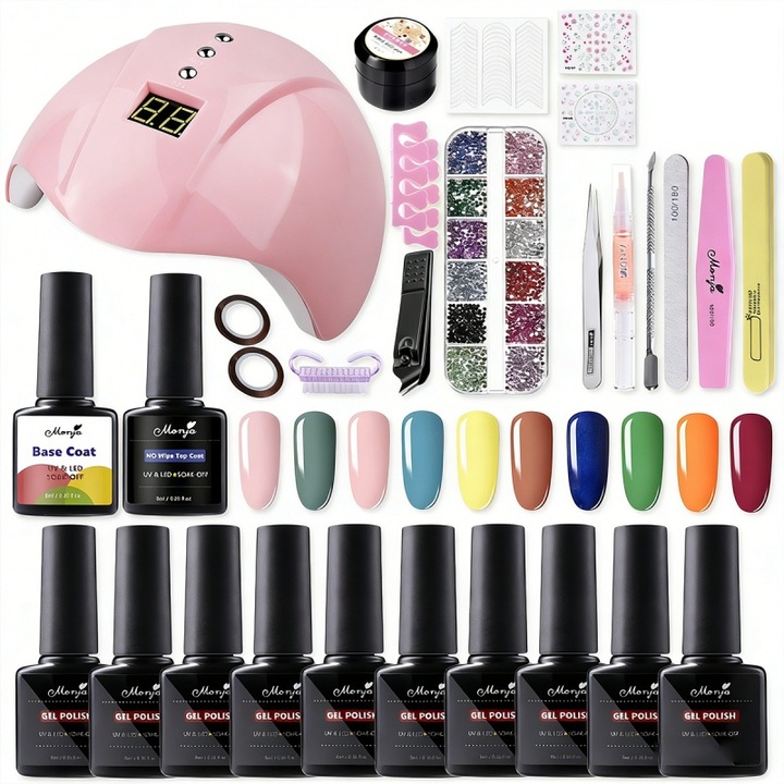 Körömdíszítő készlet, 29 darabos, LXNZUHN, többszínű gél lakk, UV lámpa, komplett kiegészítők, kezdőknek is alkalmas